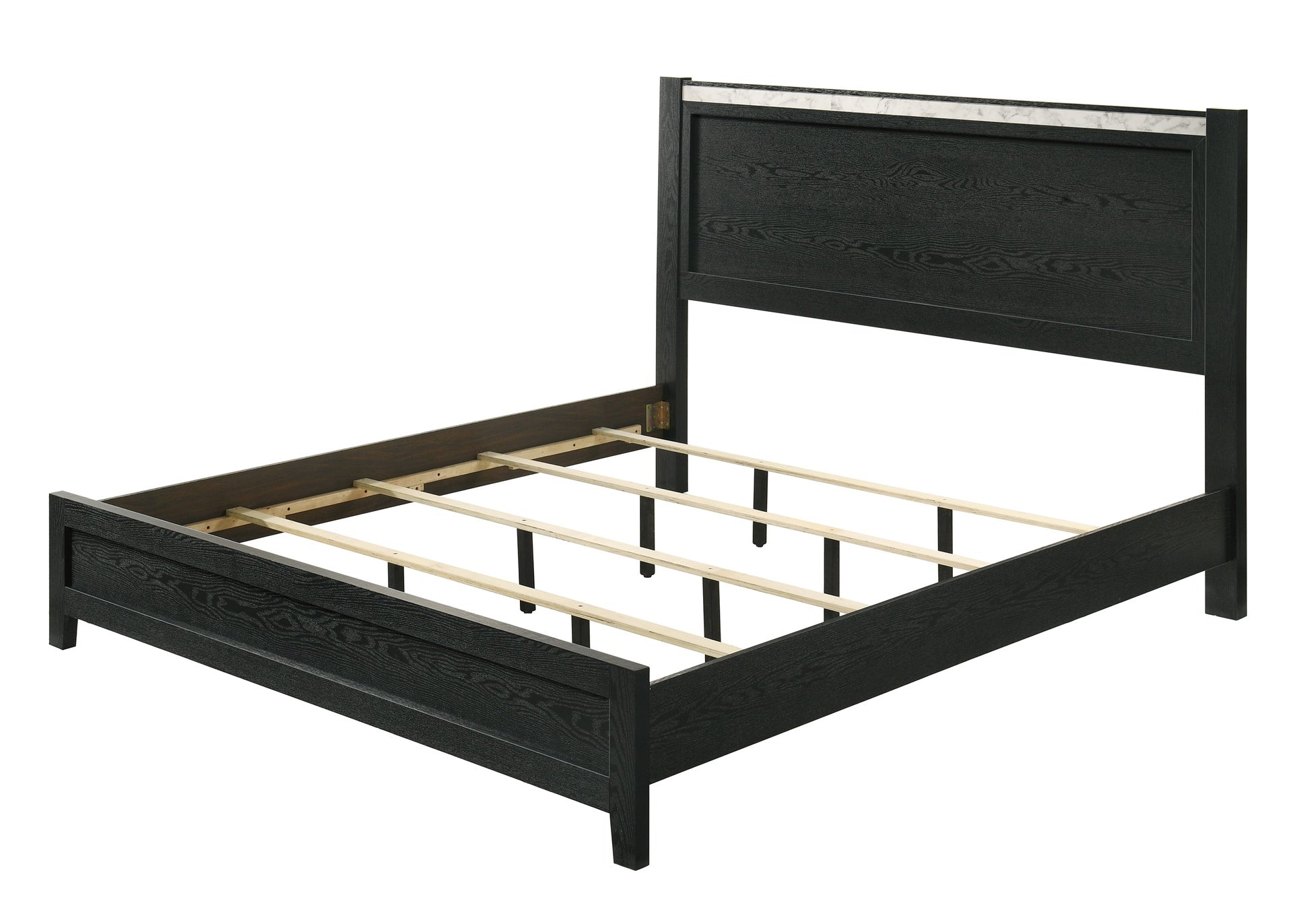 1pc Black King Size Panel Bed Contemporary Style Faux Marble Accents Bedroom Furniture