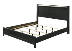 1pc Black King Size Panel Bed Contemporary Style Faux Marble Accents Bedroom Furniture