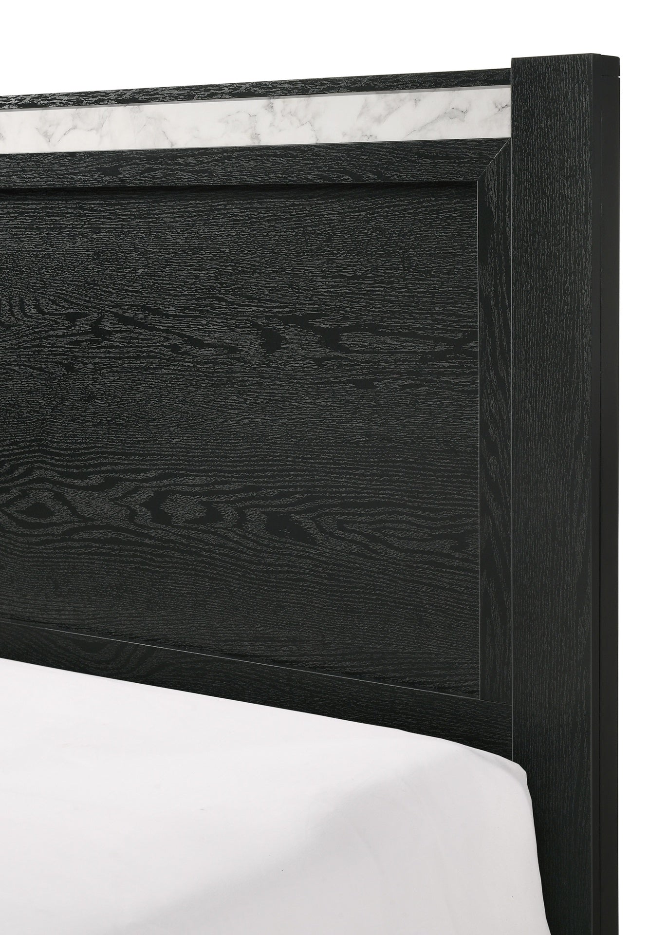 1pc Black King Size Panel Bed Contemporary Style Faux Marble Accents Bedroom Furniture
