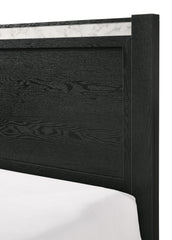 1pc Black King Size Panel Bed Contemporary Style Faux Marble Accents Bedroom Furniture
