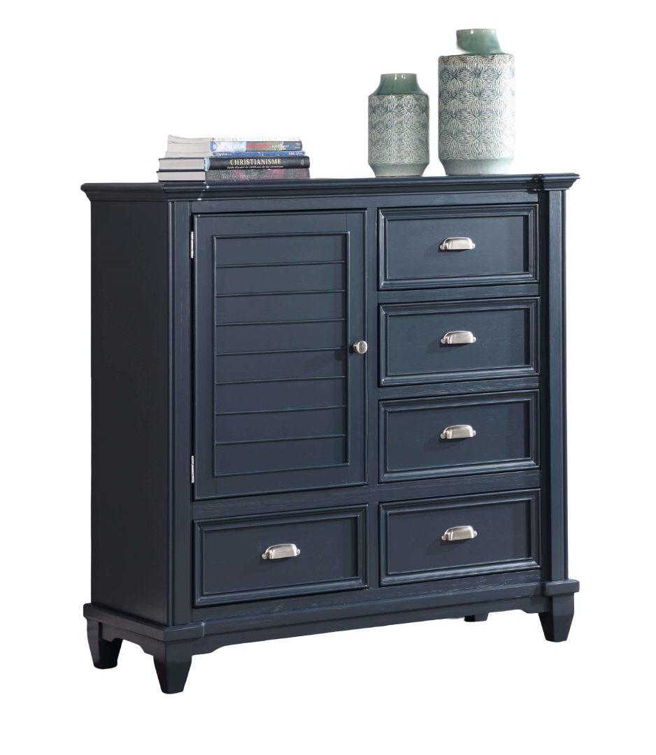 Transitional Style Slate Blue Finish 1pc Armoire Round Knobs Cups Handles Ball Bearing Glides Bedroom Furniture