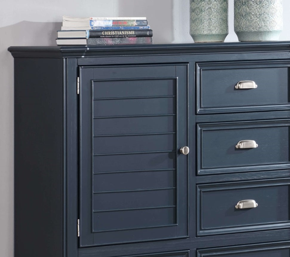 Transitional Style Slate Blue Finish 1pc Armoire Round Knobs Cups Handles Ball Bearing Glides Bedroom Furniture