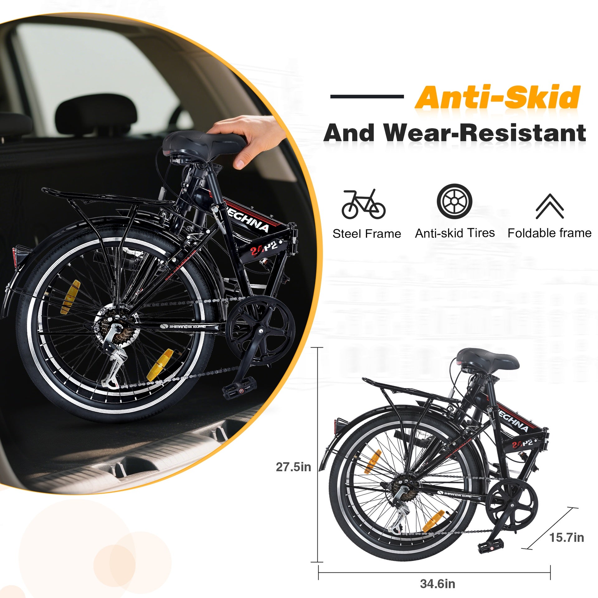 24" Folding City Bike Steel Frame 7 Speed Folding Bike