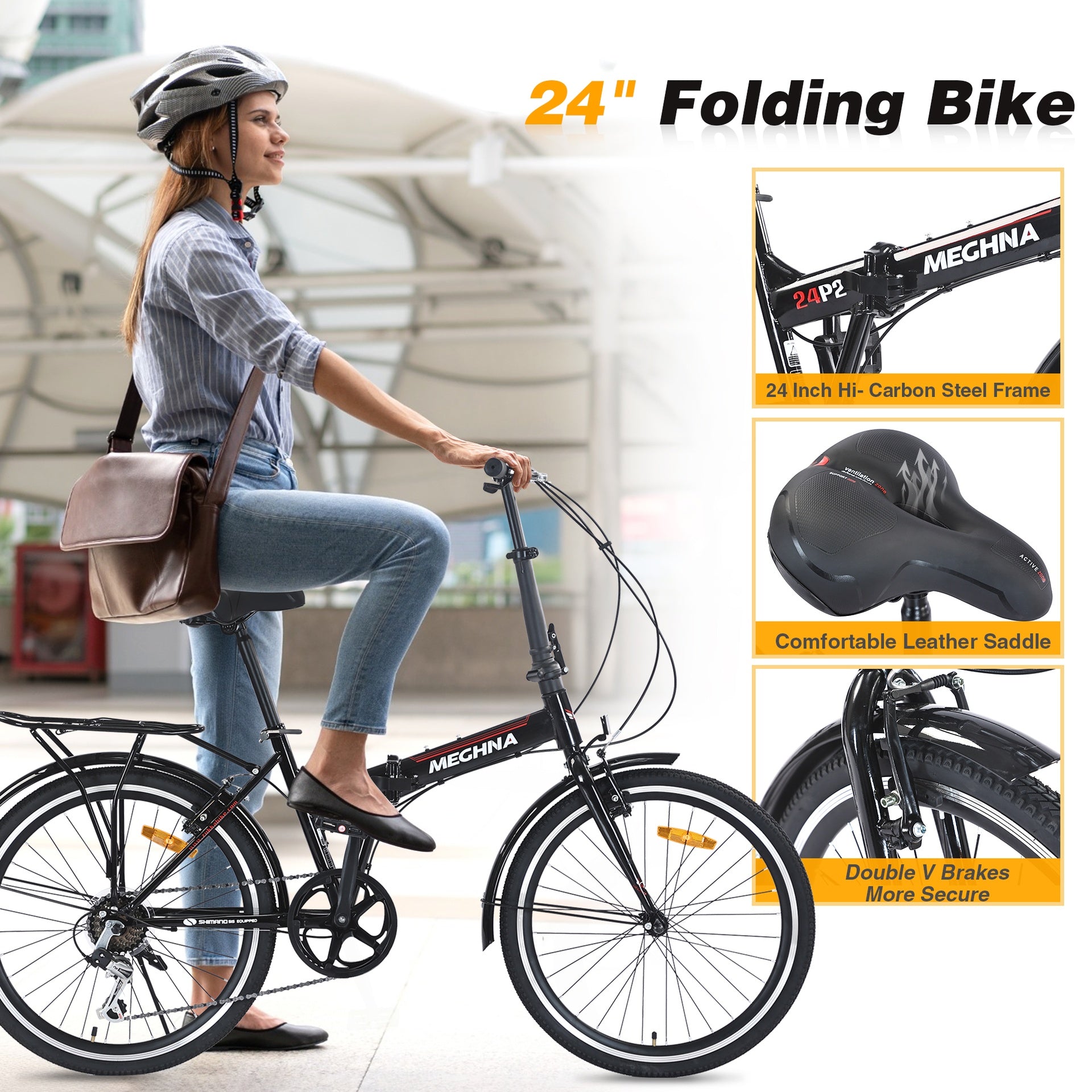 24" Folding City Bike Steel Frame 7 Speed Folding Bike