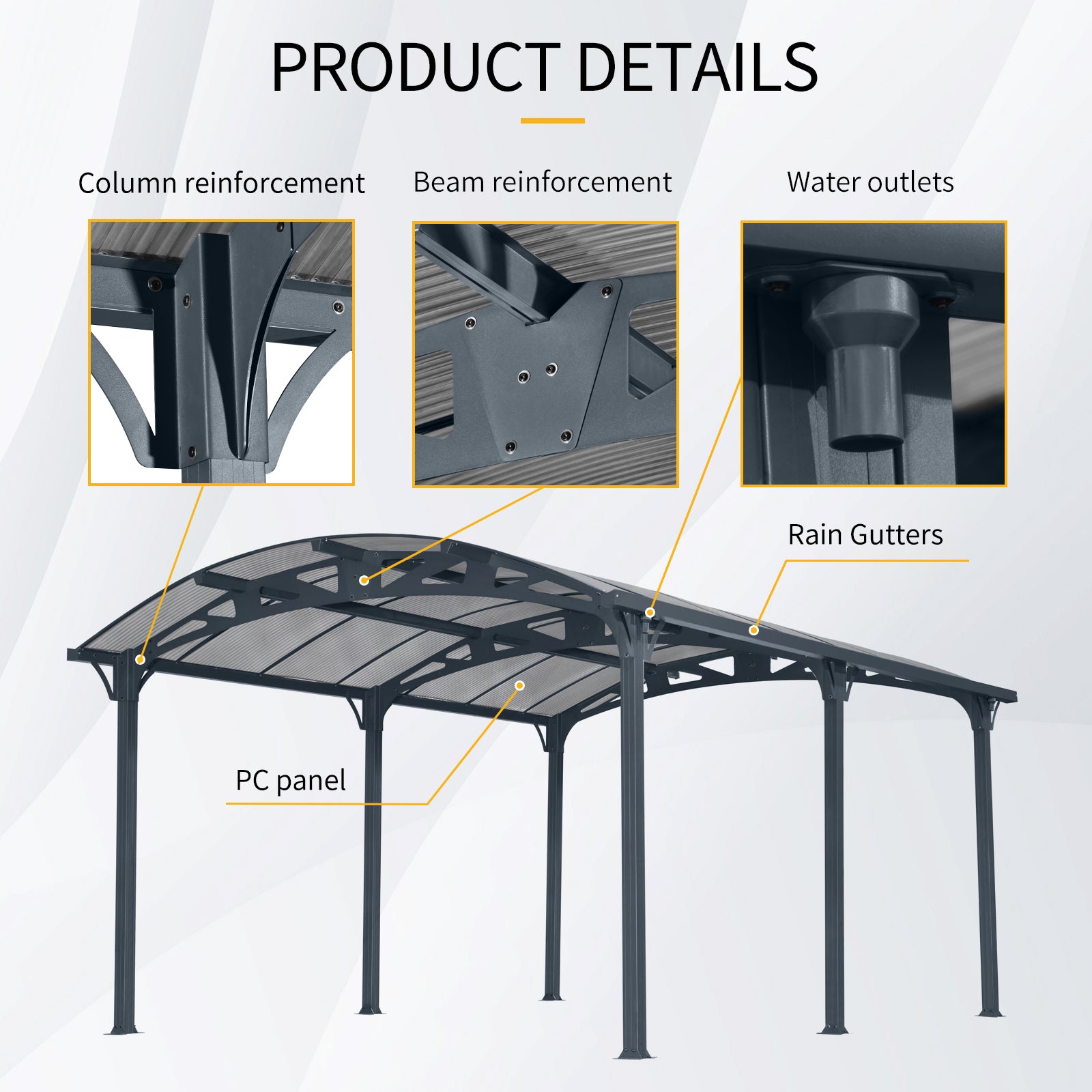 Outdoor Carport, 12 FT * 16 FT* 8 FT Arch Carport with Aluminum Frame and Polycarbonate Panels Car Port for Outdoor Driveway Car, Truck