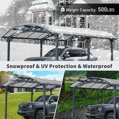 Outdoor Carport, 12 FT * 16 FT* 8 FT Arch Carport with Aluminum Frame and Polycarbonate Panels Car Port for Outdoor Driveway Car, Truck