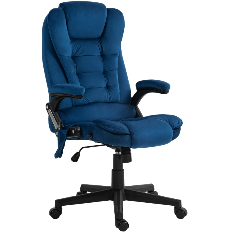 Velvet High Back Vibrating Massage Office Chair, Drak Blue