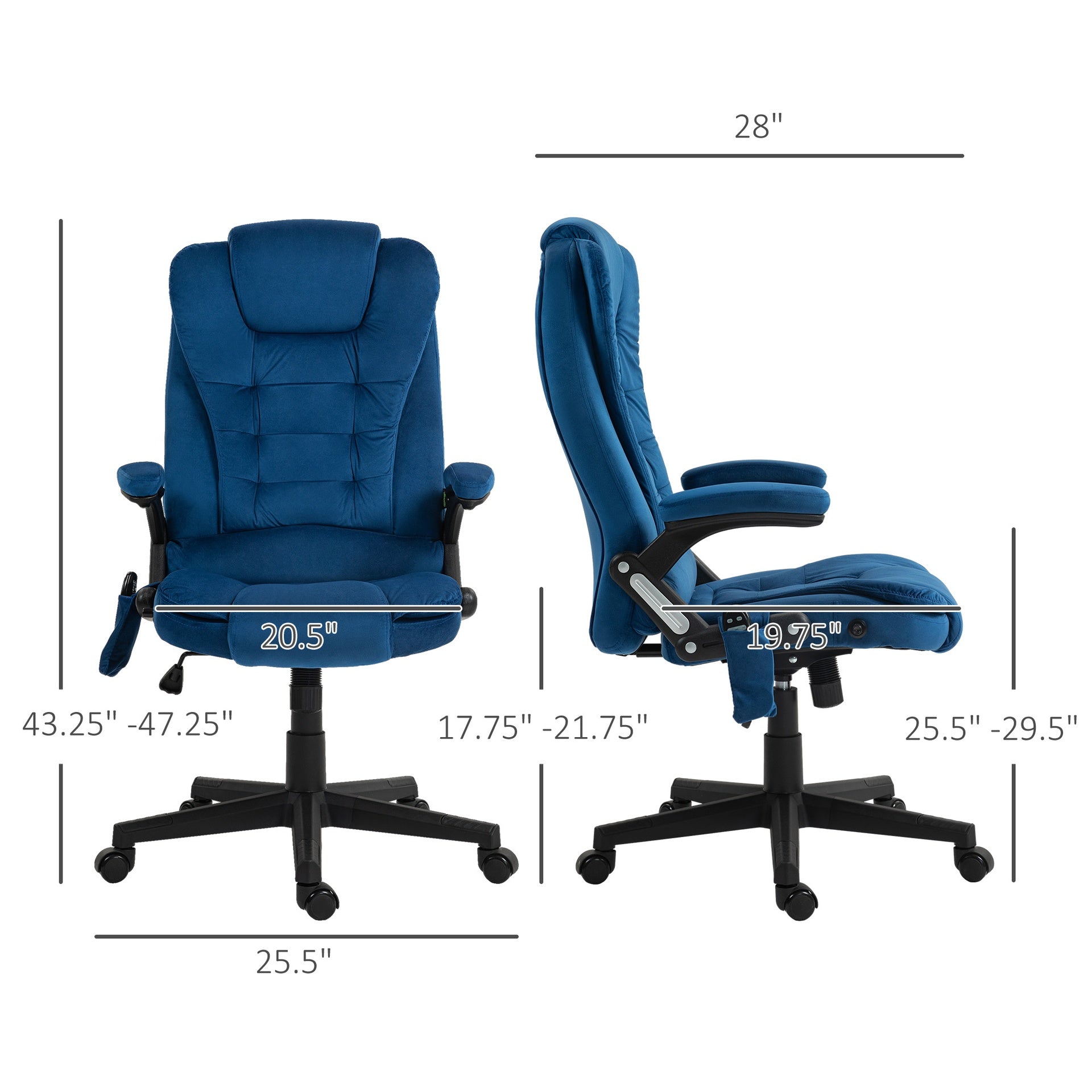 Velvet High Back Vibrating Massage Office Chair, Drak Blue