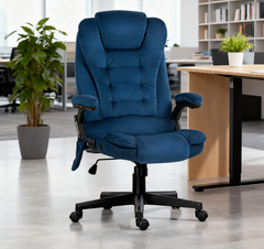 Velvet High Back Vibrating Massage Office Chair, Drak Blue