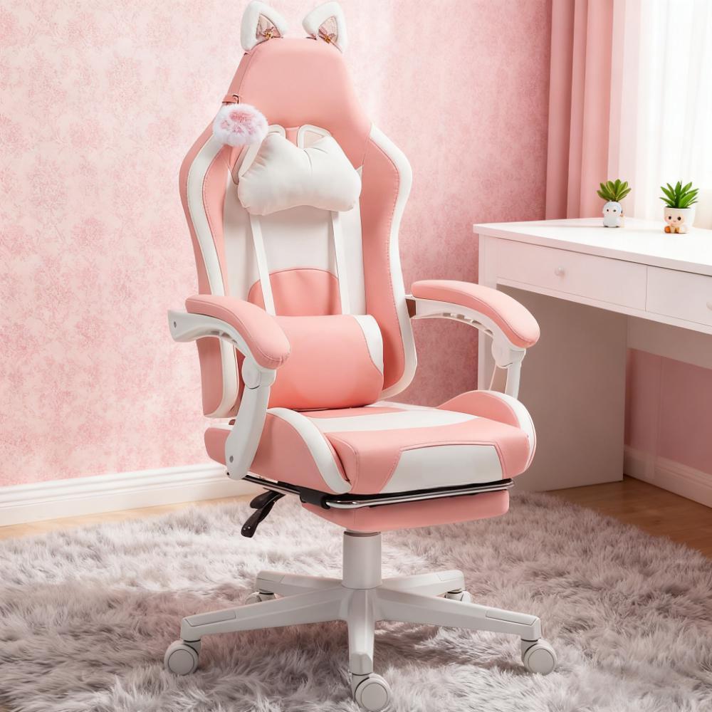Gaming Chair with Footrest,Racing Gamer Chair, Headrest and Lumbar Support, For Home and Office
