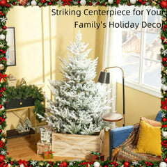 Flocked Hinged Xmas Tree, Artificial Christmas Tree with 795 Tips, Steel Base, Auto Open