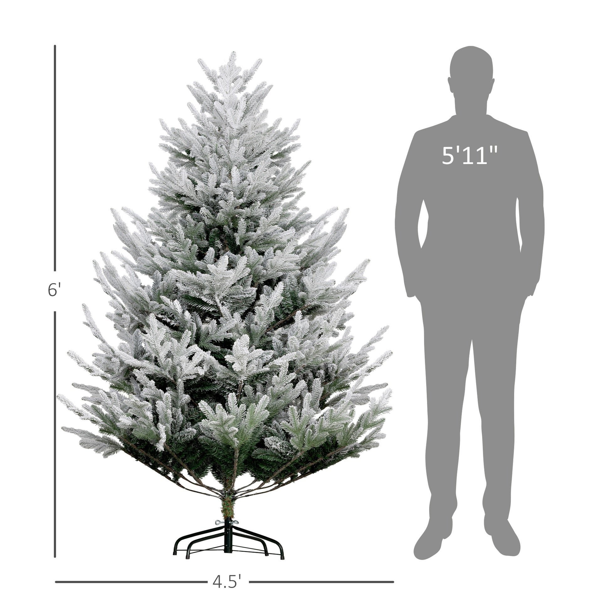 Flocked Hinged Xmas Tree, Artificial Christmas Tree with 795 Tips, Steel Base, Auto Open