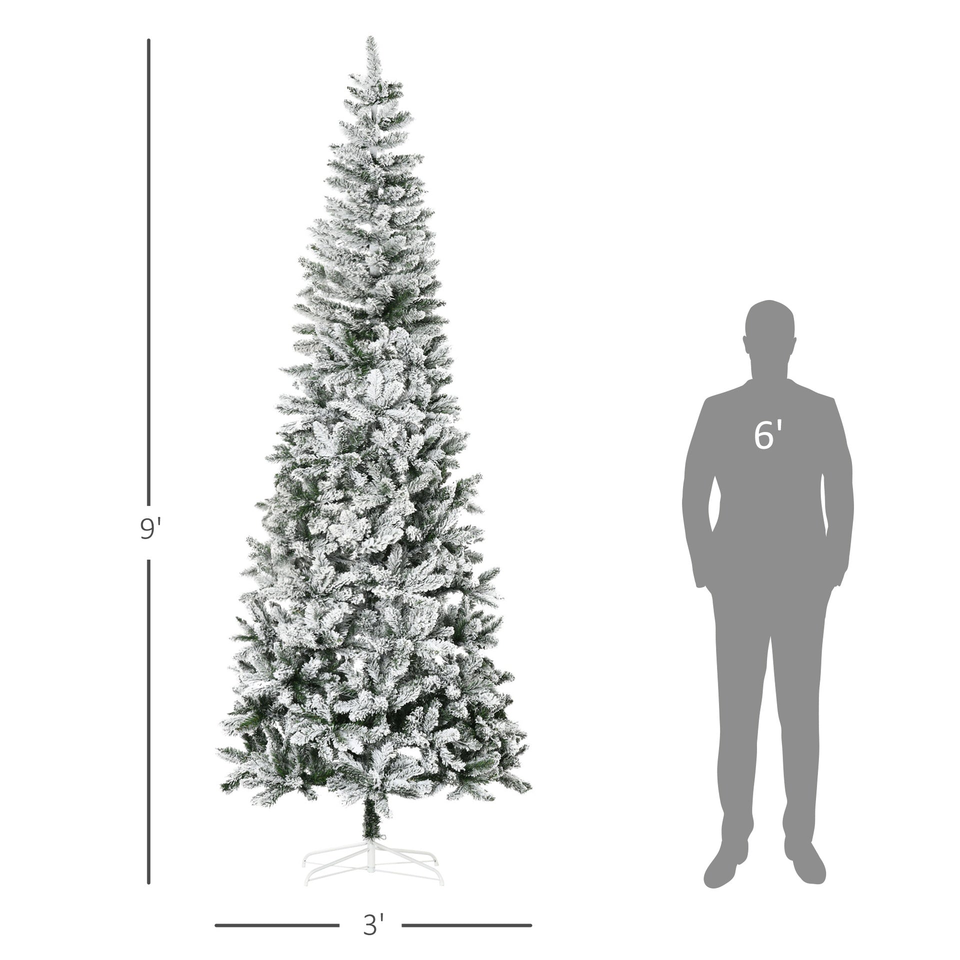 Artificial Christmas Tree,Snow-Flocked Slim Pine Artificial Christmas Tree with Realistic Branches and 1084 Tips