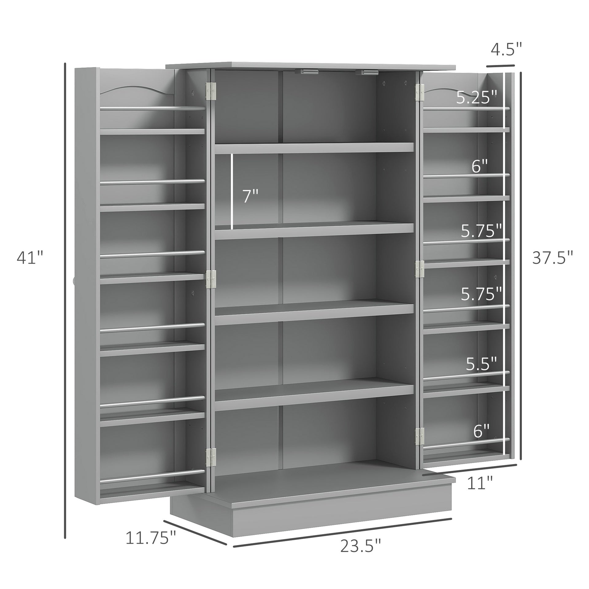 5-Tier Adjustable Storage,Pantry Cabinet,for Kitchen,Door Shelves,Double Doors