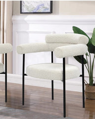 Set of 2 Boucle Fabric Kitchen Dining Chair with Armrest, Accent Upholstered Armchair, Metal Frame, Cream