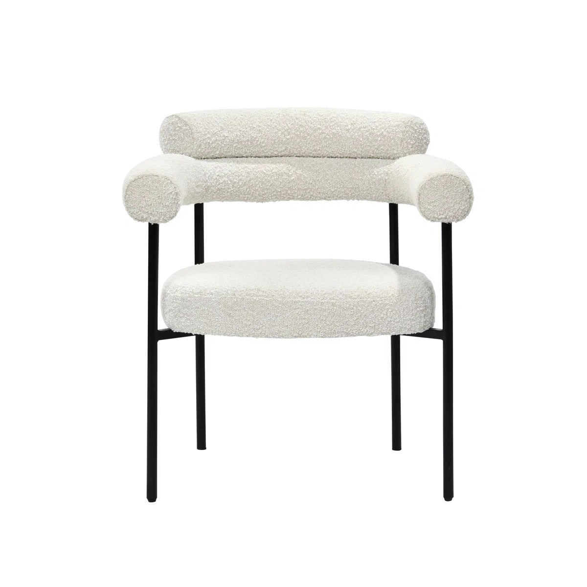 Set of 2 Boucle Fabric Kitchen Dining Chair with Armrest, Accent Upholstered Armchair, Metal Frame, Cream