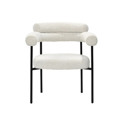 Set of 2 Boucle Fabric Kitchen Dining Chair with Armrest, Accent Upholstered Armchair, Metal Frame, Cream