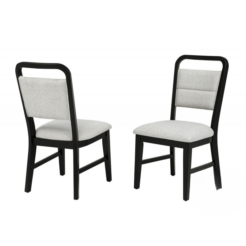 Contemporary Dining Room 5 Piece Set Solid Wood Round Dining Table with 4 Upholstered Side Chairs, Gray/Black