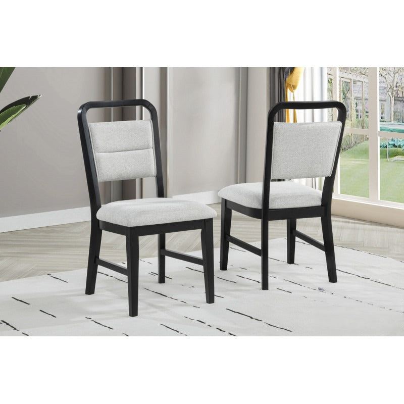 Contemporary Dining Room 5 Piece Set Solid Wood Round Dining Table with 4 Upholstered Side Chairs, Gray/Black