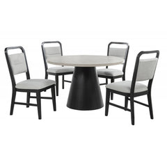 Contemporary Dining Room 5 Piece Set Solid Wood Round Dining Table with 4 Upholstered Side Chairs, Gray/Black