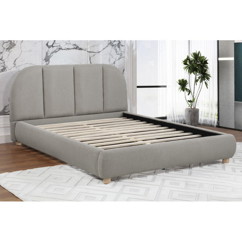 Modern/Contemporary Soft Burlap Fabric Queen Bed, Upholstered 1Pc Bedroom Platform Bed Frame, Light Tan