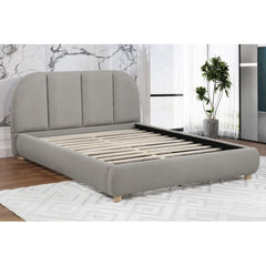 Modern/Contemporary Soft Burlap Fabric Queen Bed, Upholstered 1Pc Bedroom Platform Bed Frame, Light Tan
