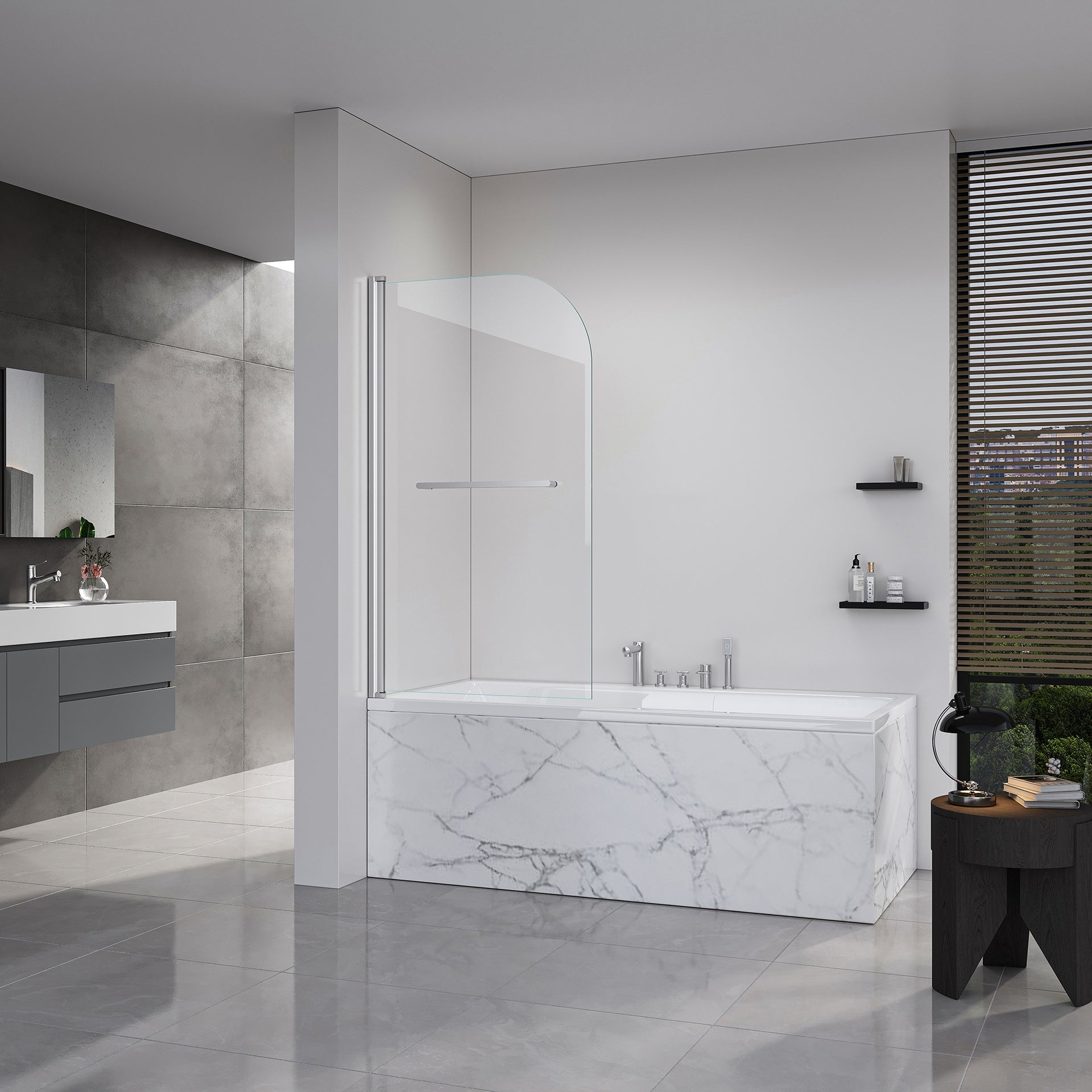 Frameless Folding Shower Doors for Bathtub, 1/4" (6mm) Thick SGCC Tempered Glass Door, Bathroom Pivot Tub Glass Door 31 Inch. L * 55 Inch. H---Brushed Nickel