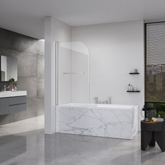 Frameless Folding Shower Doors for Bathtub, 1/4" (6mm) Thick SGCC Tempered Glass Door, Bathroom Pivot Tub Glass Door 31 Inch. L * 55 Inch. H---Brushed Nickel