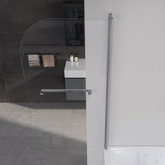 Frameless Folding Shower Doors for Bathtub, 1/4" (6mm) Thick SGCC Tempered Glass Door, Bathroom Pivot Tub Glass Door 31 Inch. L * 55 Inch. H---Brushed Nickel