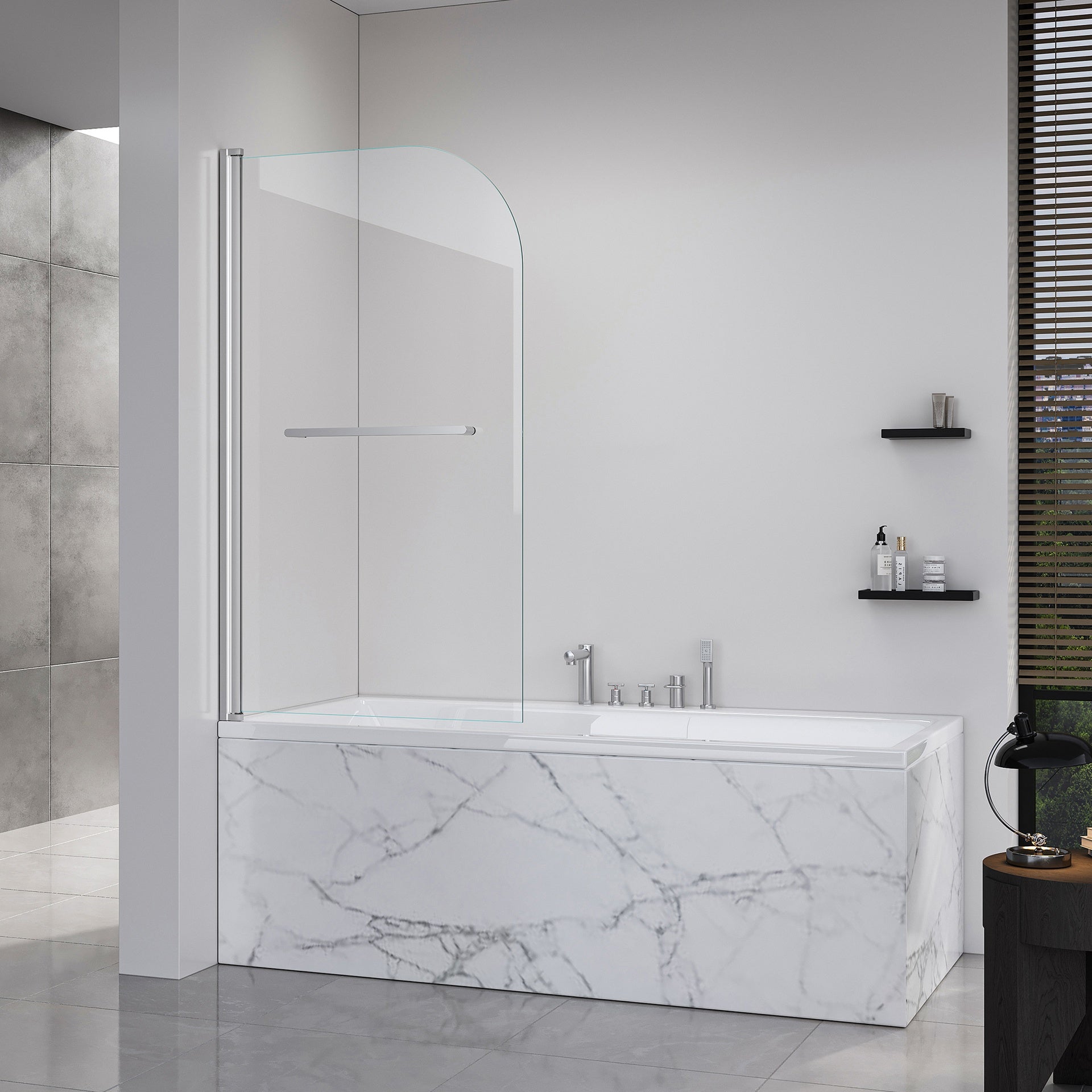 Frameless Folding Shower Doors for Bathtub, 1/4" (6mm) Thick SGCC Tempered Glass Door, Bathroom Pivot Tub Glass Door 31 Inch. L * 55 Inch. H---Brushed Nickel