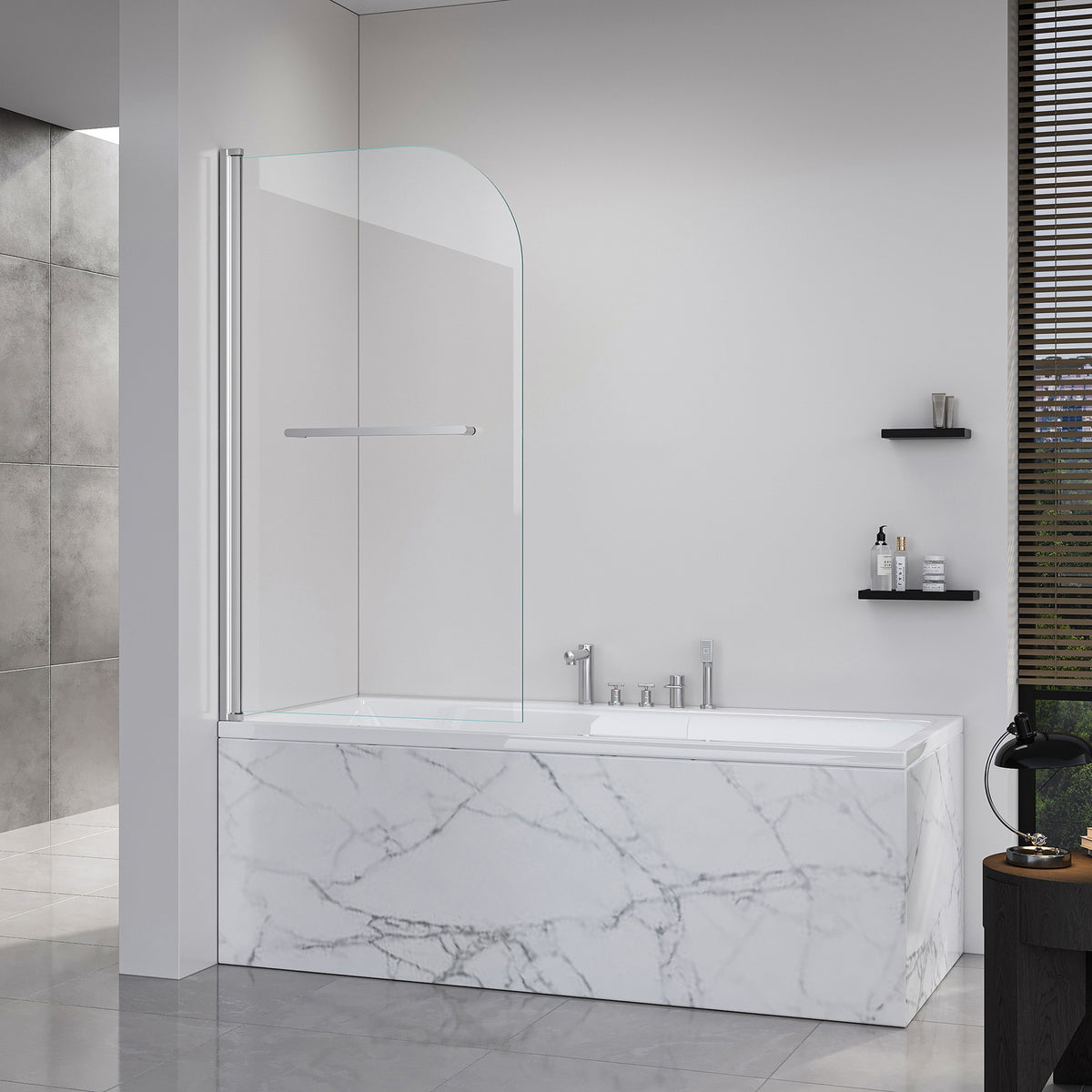 Frameless Folding Shower Doors for Bathtub, 1/4" (6mm) Thick SGCC Tempered Glass Door, Bathroom Pivot Tub Glass Door 31 Inch. L * 55 Inch. H---Brushed Nickel