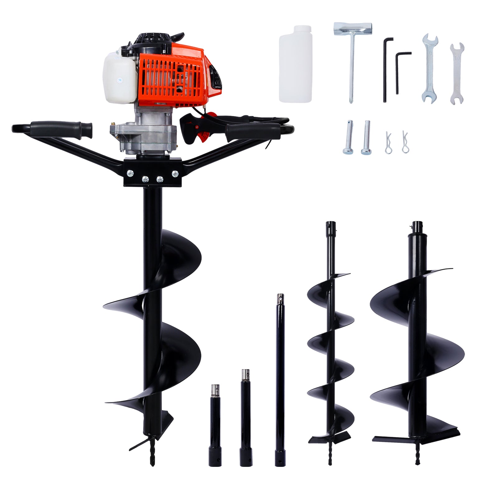 2.7HP Post Hole Digger 63cc two person handle Gas-Powered 2-Stroke Auger Digging Drill Shaft Size 3/4" (Machine Only)EPA COMPLAINT With  L6"+L10"+L12" DRILL BITS+EXT ROD KITS