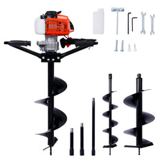 2.7HP Post Hole Digger 63cc two person handle Gas-Powered 2-Stroke Auger Digging Drill Shaft Size 3/4" (Machine Only)EPA COMPLAINT With  L6"+L10"+L12" DRILL BITS+EXT ROD KITS