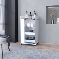 Willow Park Glass Door Bar Cart with Bottle Holder and Casters White
