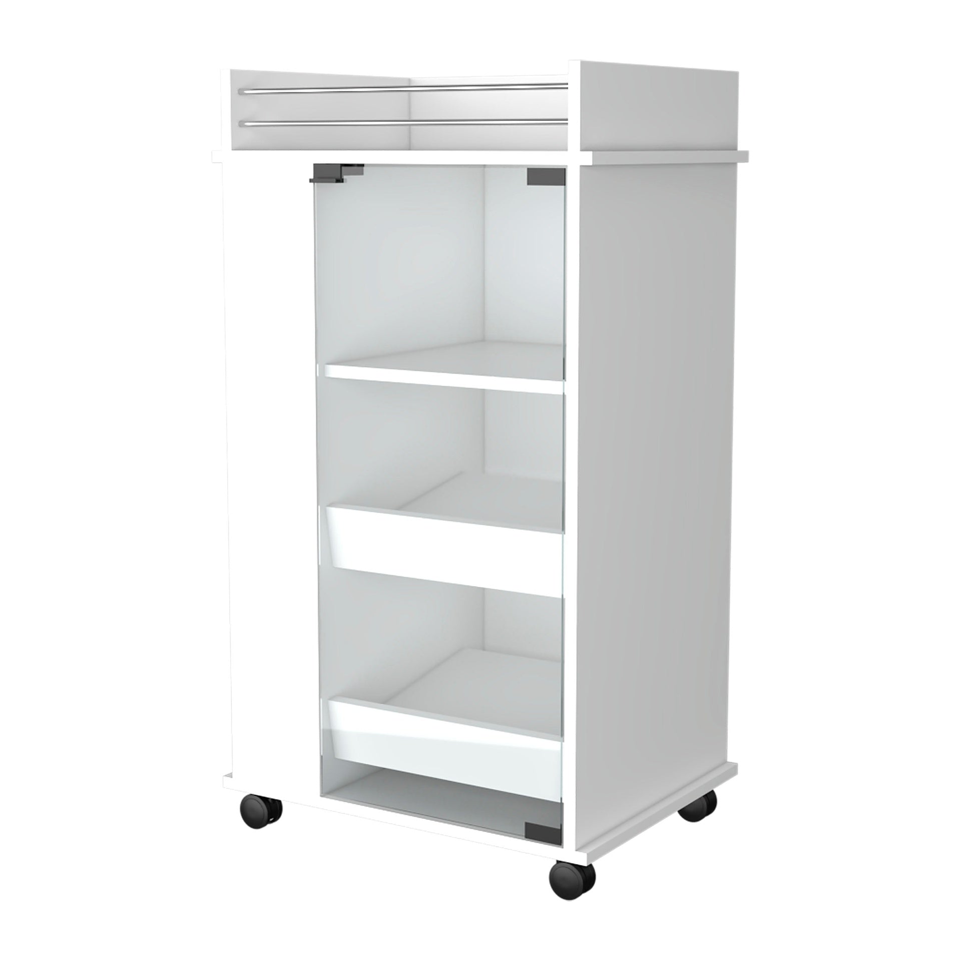 Willow Park Glass Door Bar Cart with Bottle Holder and Casters White