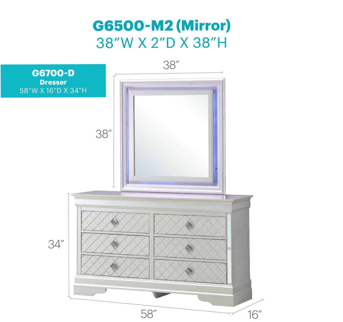 Verona G6700-D Dresser , Silver Champagne