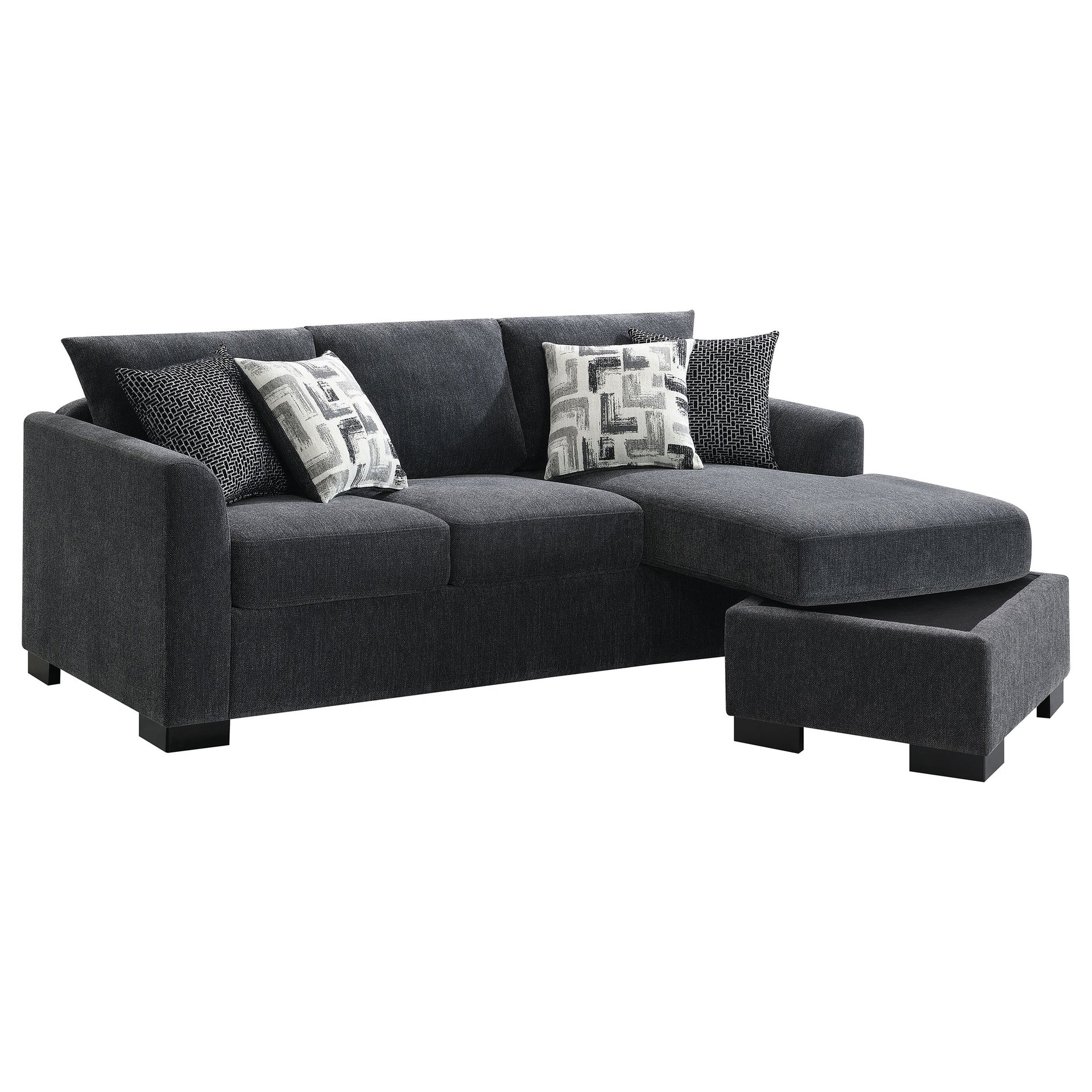 Pacheco Dark Grey Upholstered Sleeper Sectional Chaise Sofa