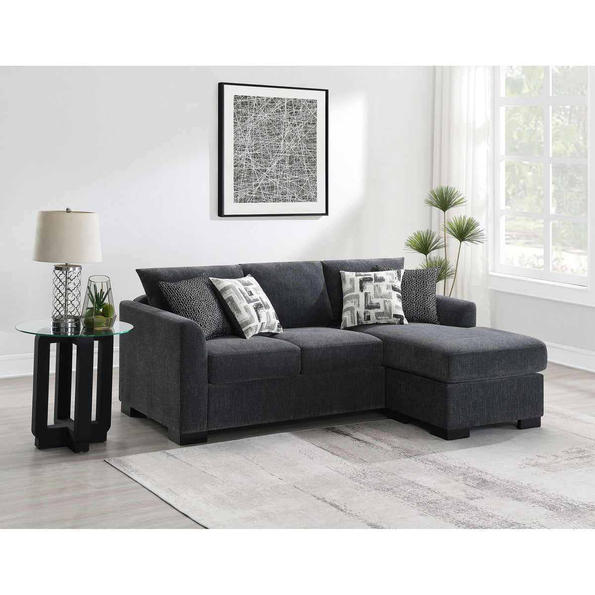 Pacheco Dark Grey Upholstered Sleeper Sectional Chaise Sofa