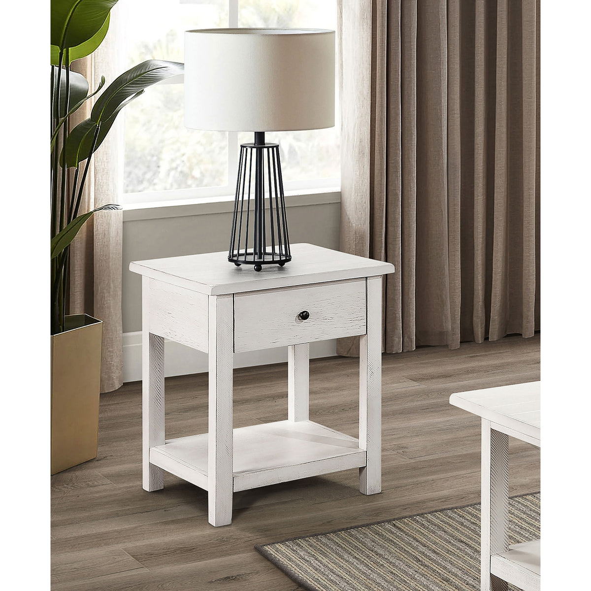 Castleton Distressed White 1-drawer Wood End Table with Shelf