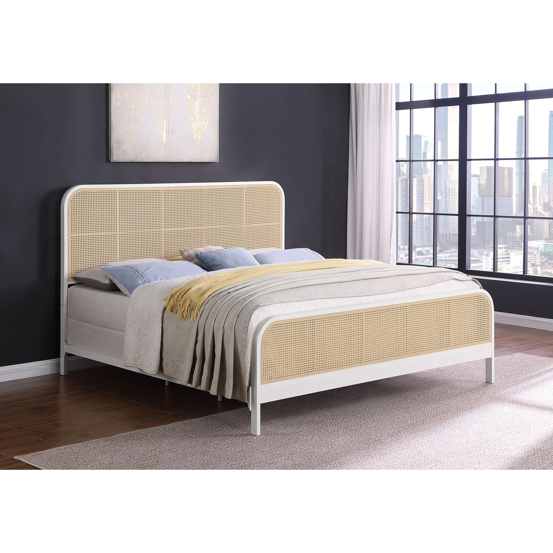 Randall White Open Cane Webbing Metal Eastern King Bed