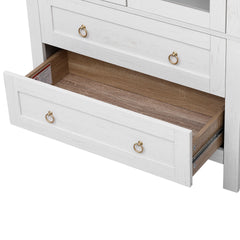 K&K 71" Tall Arched Kitchen Pantry Cabinet with 2 Large Drawers, Modern Farmhouse Kitchen Storage Cabinets with Adjustable Shelves, Glass Door, Wood Versatile Cupboard for Kitchens, Dining Room, White