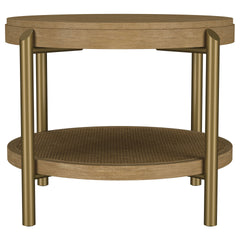 Benson Sand Wash Round End Table with Storage Shelf
