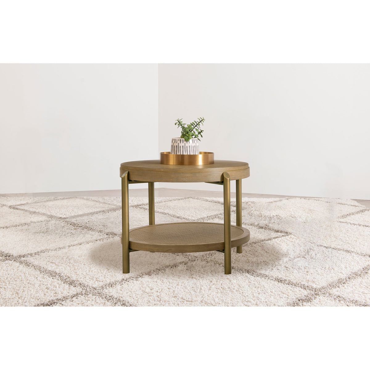Benson Sand Wash Round End Table with Storage Shelf