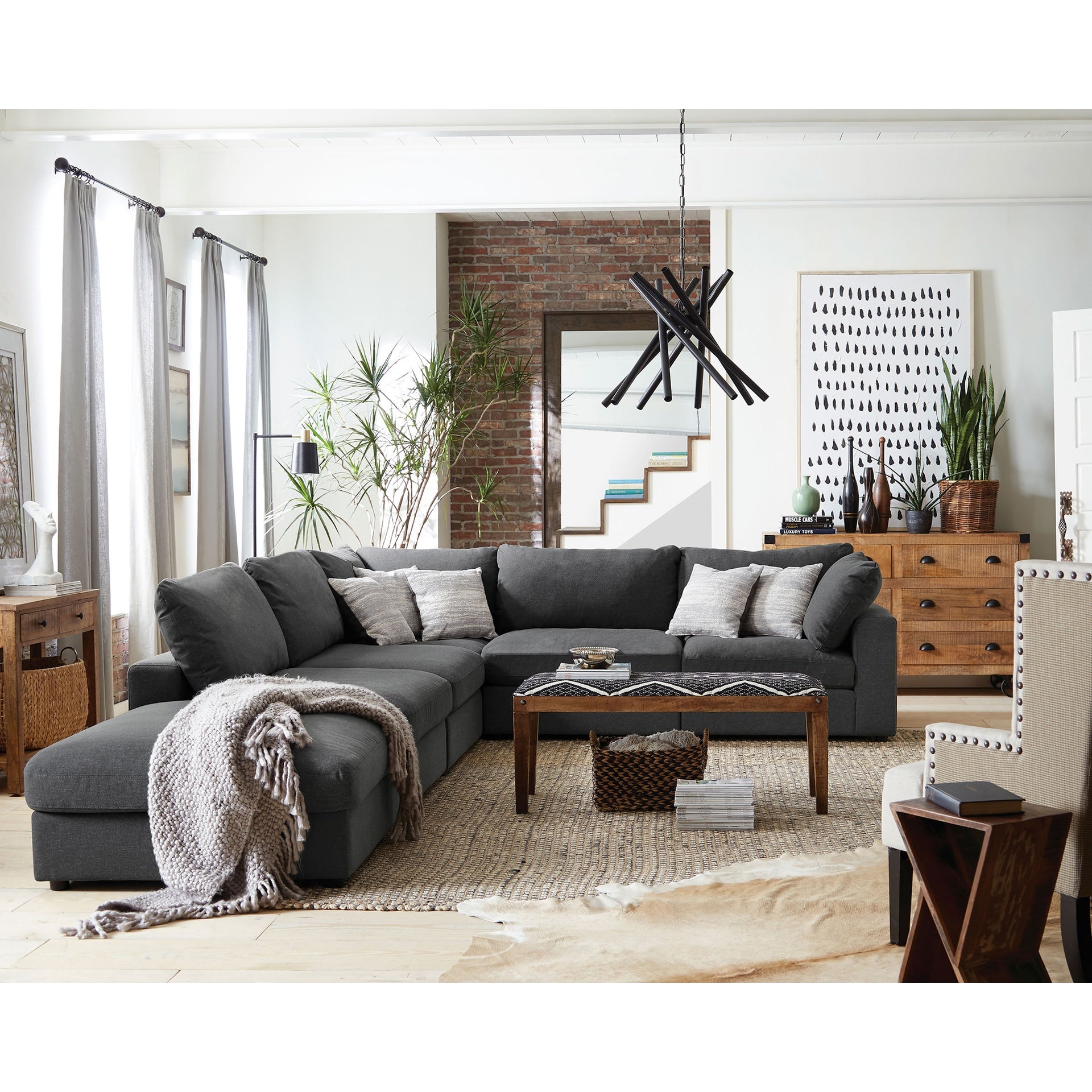 Duncan Charcoal Square Upholstered Ottoman
