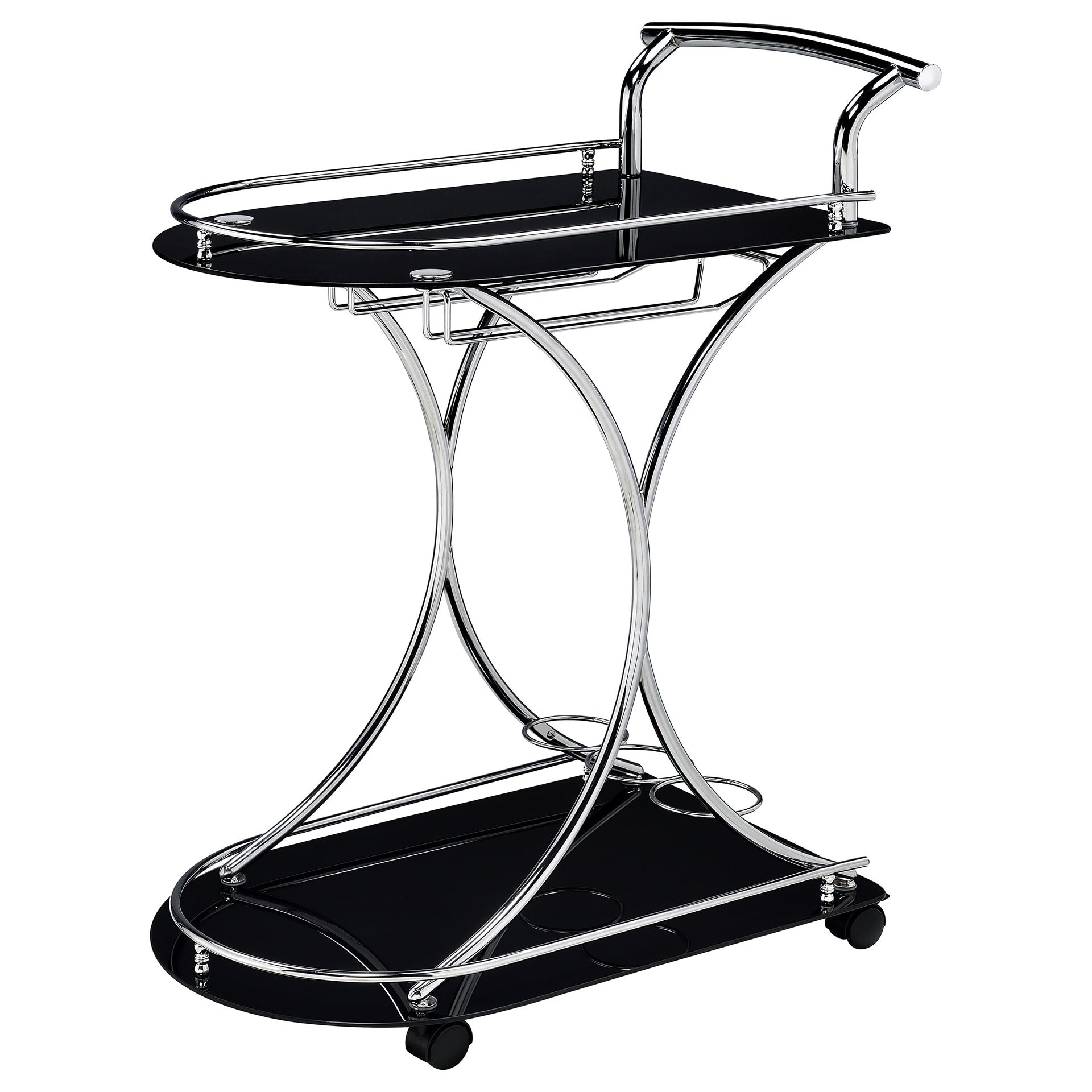 Allen Black and Chrome 2-Tier Glass Shelf Metal Bar Cart