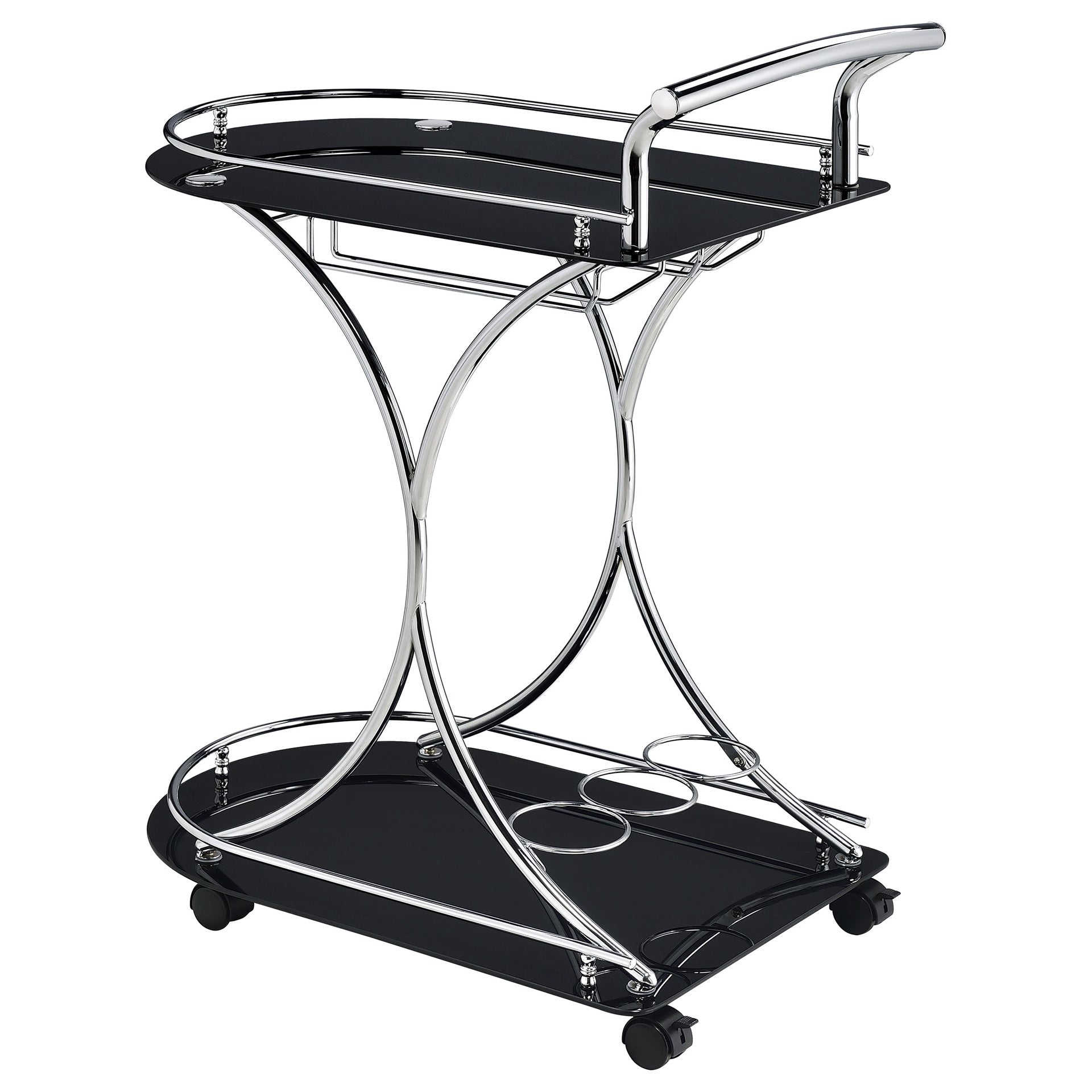 Allen Black and Chrome 2-Tier Glass Shelf Metal Bar Cart