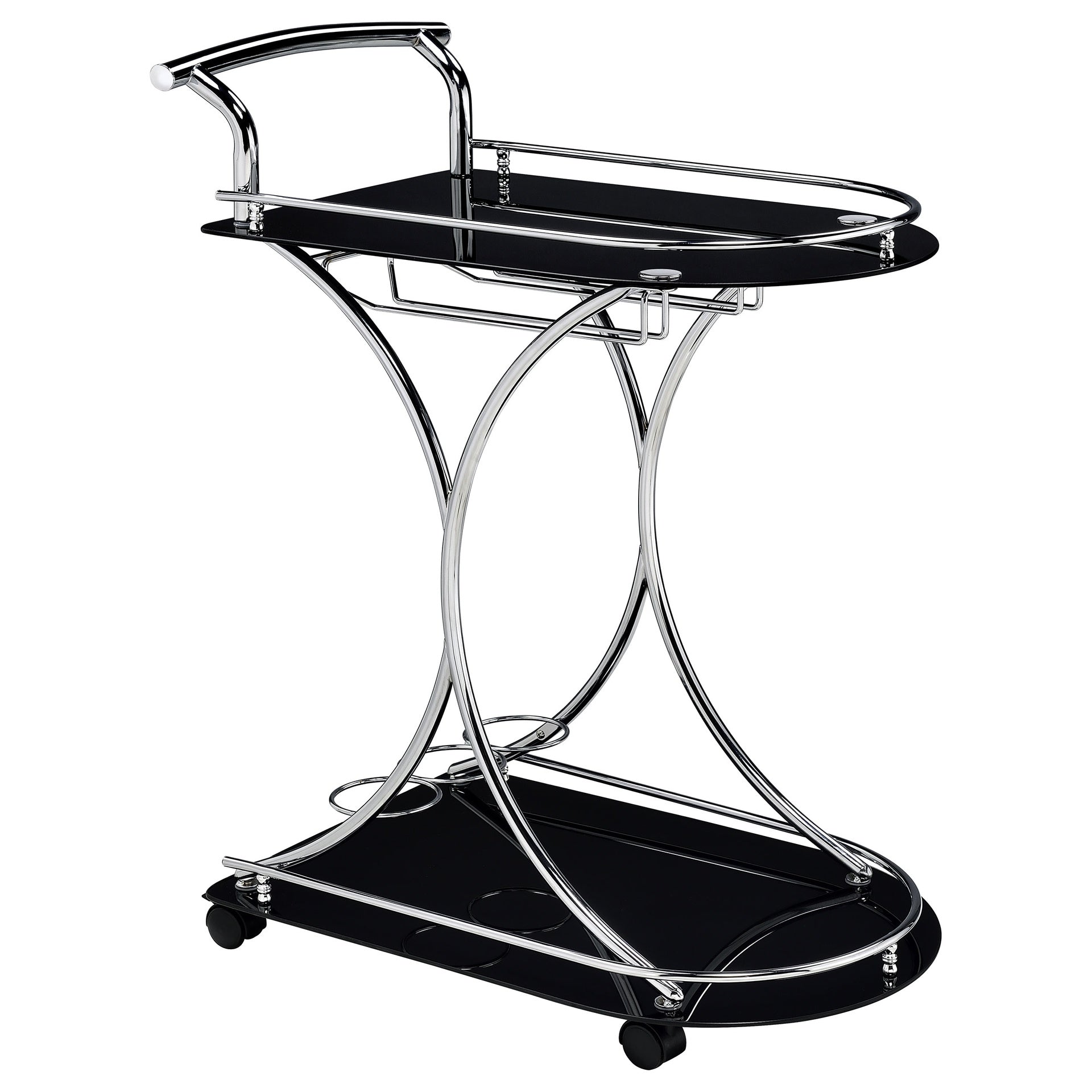 Allen Black and Chrome 2-Tier Glass Shelf Metal Bar Cart