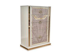 Omari Modern Style 5-Drawer Chest Made with Wood and Gold Accents in Beige      same asG150109295  (NJ inventory)