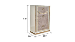 Omari Modern Style 5-Drawer Chest Made with Wood and Gold Accents in Beige      same asG150109295  (NJ inventory)
