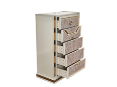 Omari Modern Style 5-Drawer Chest Made with Wood and Gold Accents in Beige      same asG150109295  (NJ inventory)